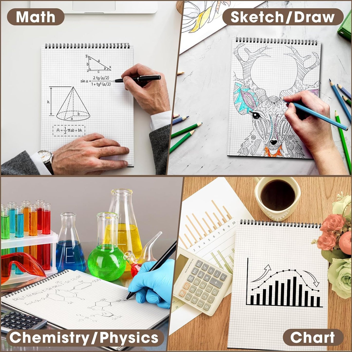 Top Spiral Graph Paper Notebooks 8.7 X11.4 Inch A4 Grid Paper Notepad 70 Sheet Memo Steno Pad for Engineering Writing Sketching Drawing School Office Supplies (1 Pack,Black)