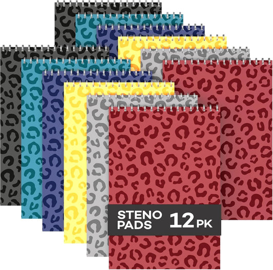 Steno Pads Spiral 6x9 Assorted Colors Notebooks for Work, 80 Sheets Top Spiral Notepad Stenographer Steno Books (12 Pack, Bold Colors)
