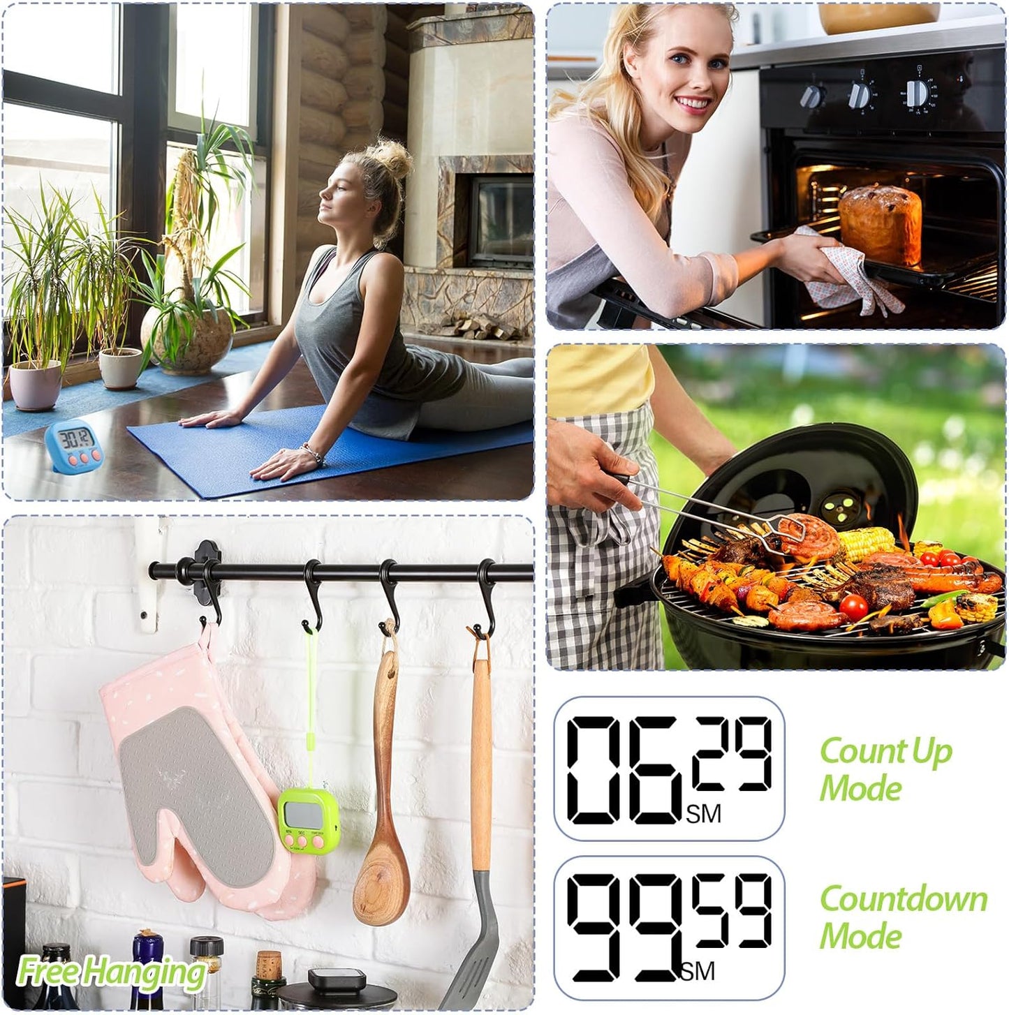 Weewooday 24 Pcs Digital Kitchen Timer Magnetic Timer Bulk On/Off Switch Minute Second Count up Countdown Loud Alarm for Exercise Cook Baking (Blue,Green)