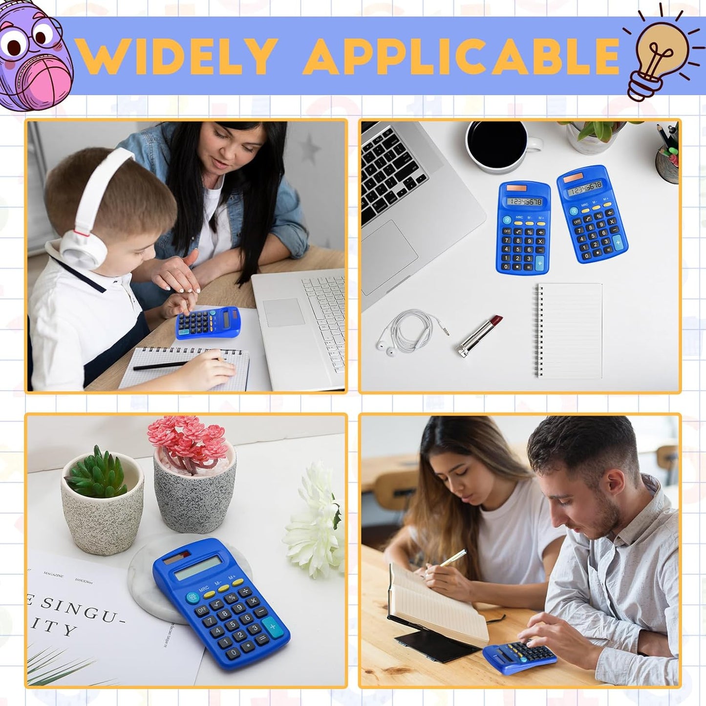 36 Packs Pocket Size Mini Blue Calculator Basic Calculators for Handheld Angled Students 8 Digit Display Solar Battery Dual Power Small Calculator for Students Kids Home Office