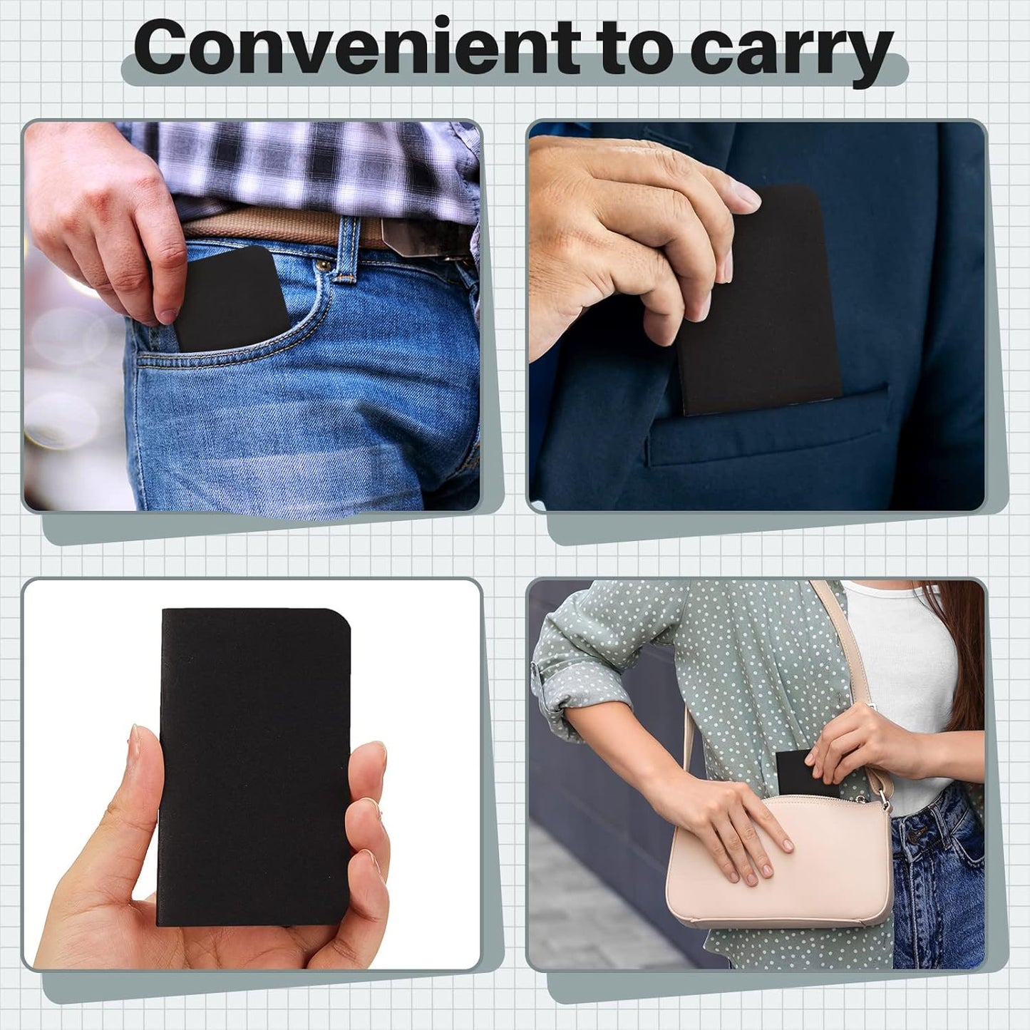 Outus 36 Pcs Pocket Notebook Mini Journal 2.5" x 4" Kraft Paper Mini Notepad Bulk Softcover Pocket Notepad Memo Diary Subject Notebooks for Student Traveler School(Black, Blank Cover)