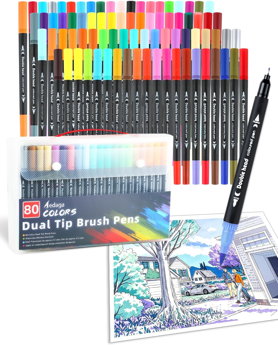 80 Colors Dual Tip Brush Pens, Fine Felt Tip and Brush Tips Colored Pens for Adults, Coloring Markers for Coloring Book Bullet Journaling Note Taking Hand Lettering