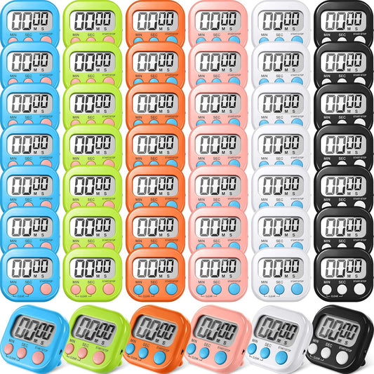 Macarrie 48 Pcs Digital Kitchen Timer Bulk Small Magnetic Backing Stand Timer Clock Loud Alarm LCD Display Electronic Minute Second Count up Countdown Alarm for Teacher Classroom Cooking Baking