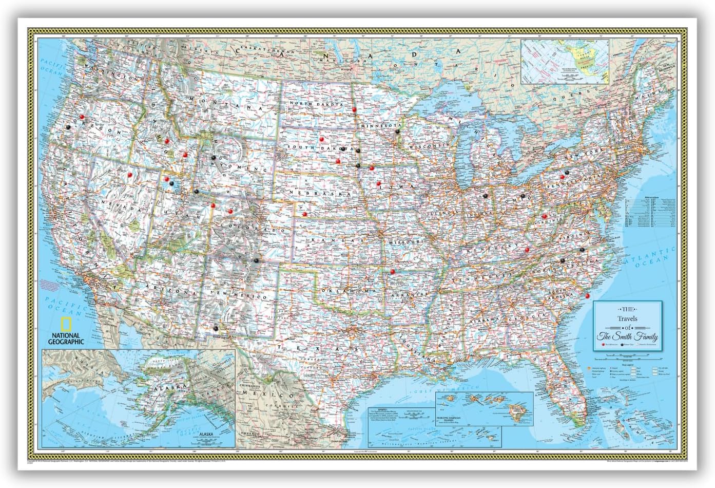 Personalized Canvas Rolled Poster USA Map Wall Art with Pins – Large 24" x 36" Classic Map of the USA – Push Pin Travel Decor for Home or Office