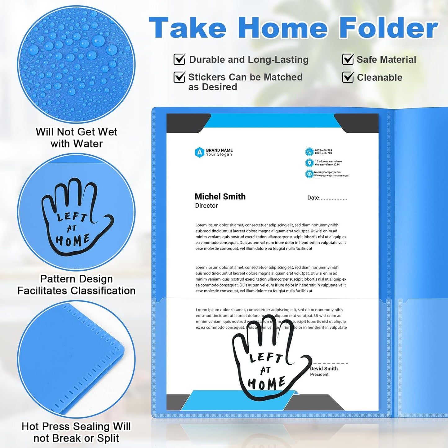 Henoyso 24 Piece Two Pocket Parent Teacher Communication Folder Homework Take Home Folders with Clear Front Pocket Plastic Heavy Duty Fit Letter Size for Home and School 11.8 x 9.45(Blue)