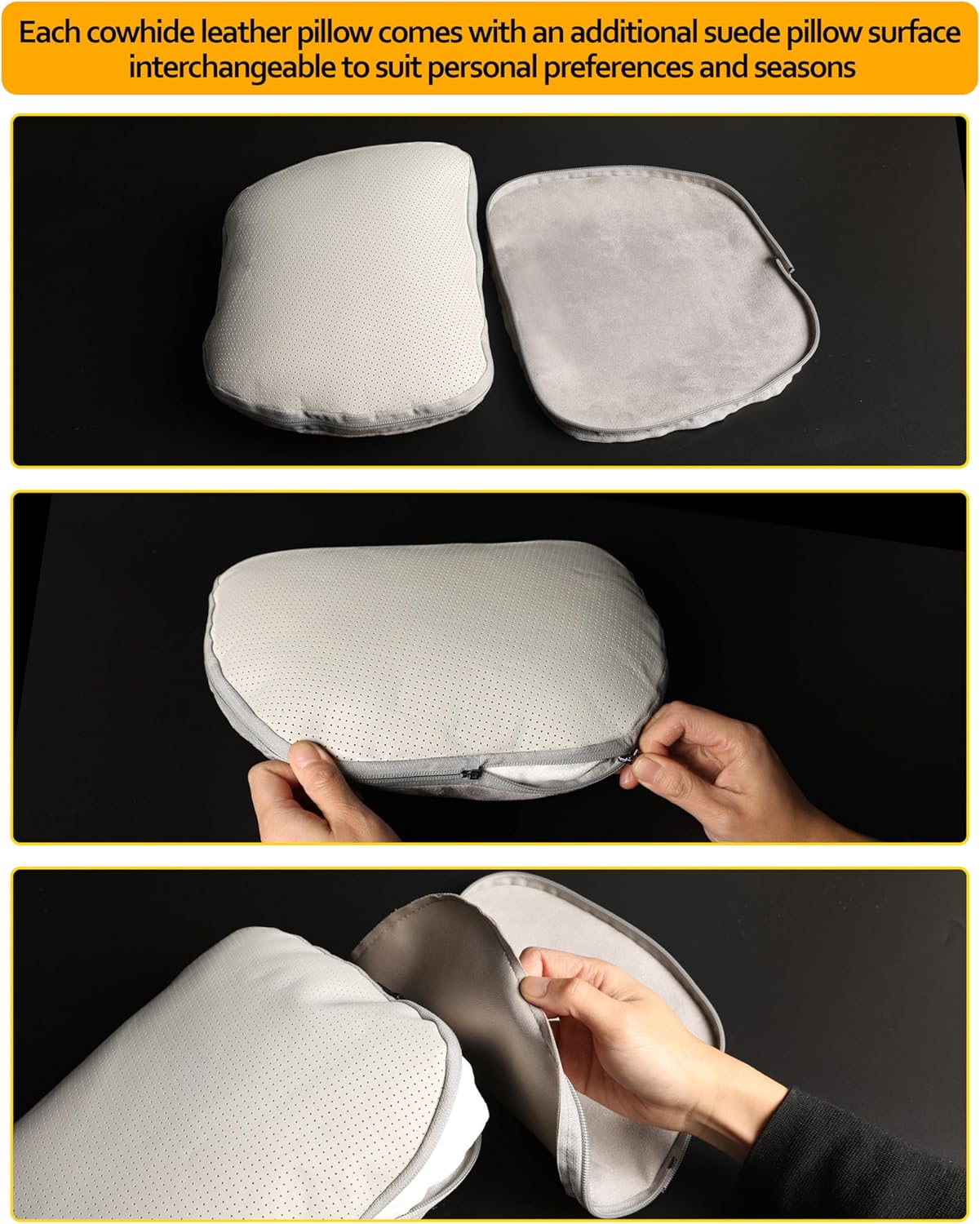 Genuine Leather Car Neck Pillow for headrest,Support Drive Seats Head Cushion,Real Cow Leather,11.8x7.5”,Plant-Based Polyester,Thickness & Height Adjustable,Inner Liner fillable(Wine,1p)