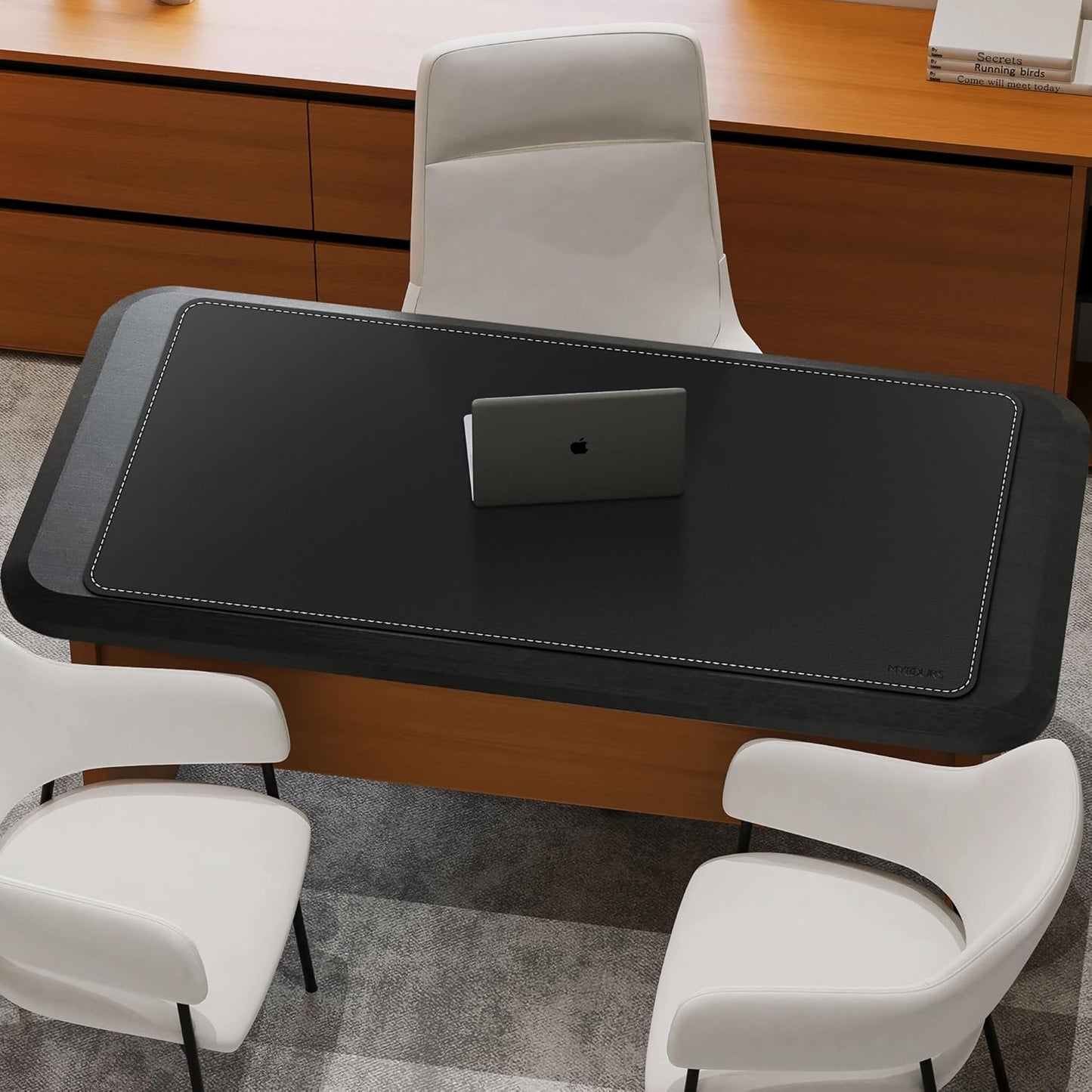 Mydours Large Desk Mat 51.2" x 23.6", PU Leather Surface for Smooth Mouse Control, Office Desk Blotter with Scratch-Resistant Design, Extended Gaming Surface Spacious Laptop Coverage (Black)