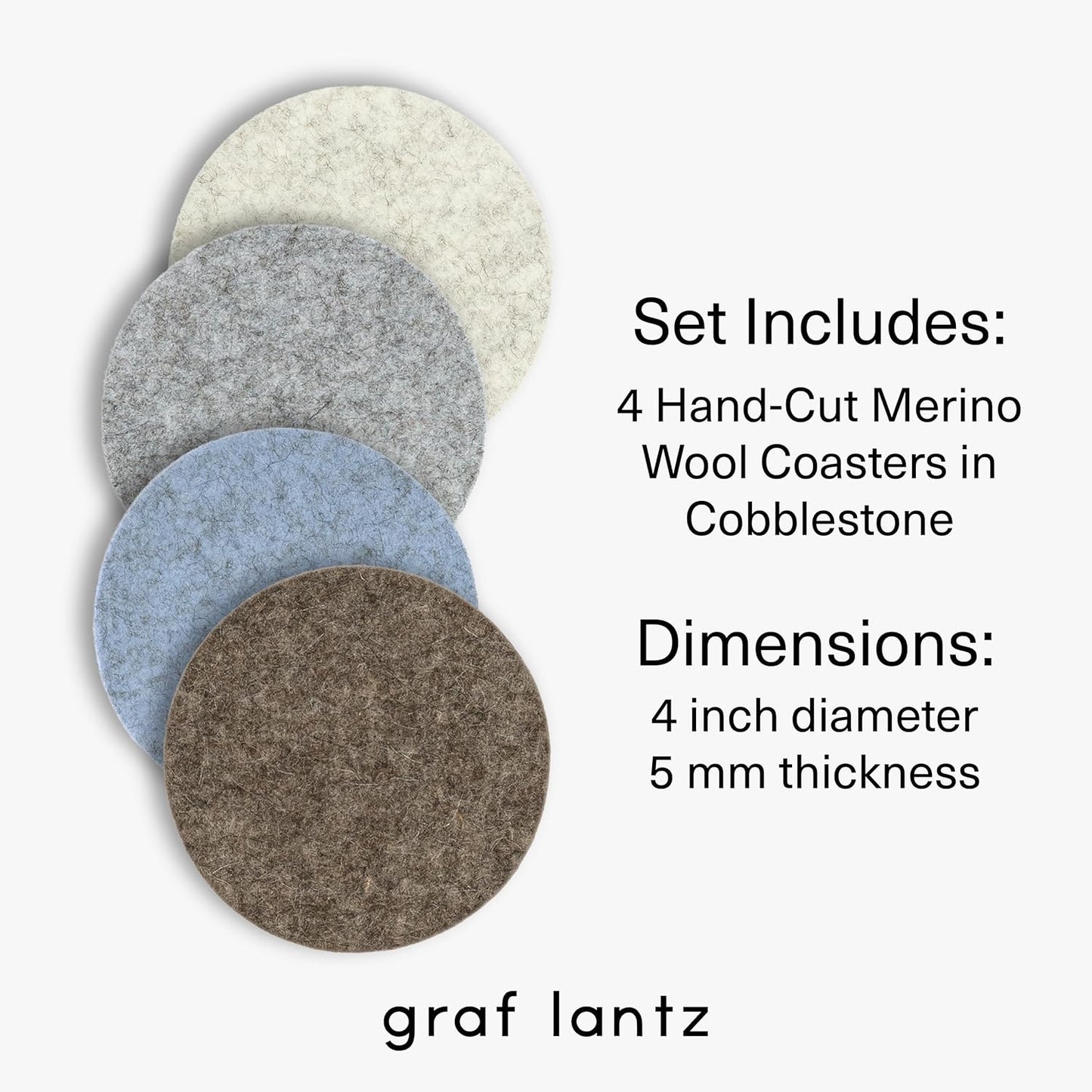 Graf Lantz - Bierfilzl Merino Wool Round Coasters Set of 4 - Cobblestone (4" Circles) - Absorbs 30% of Weight - German Wool - Heat Resistant, Sustainable, & Reusable - Home Decor & Coffee Table Decor