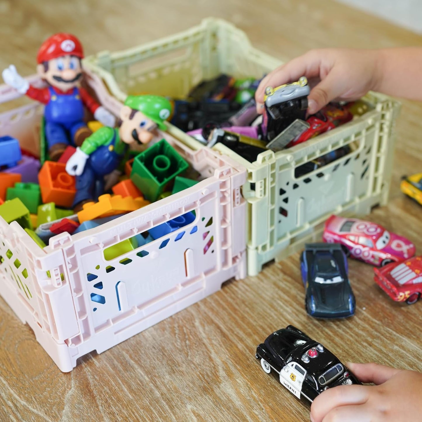 Collapsible Storage Box, Foldable Crate Organizer Bin with Handle, Stackable Crates for Home Organization (Pastel, 4L - 6-Pack)