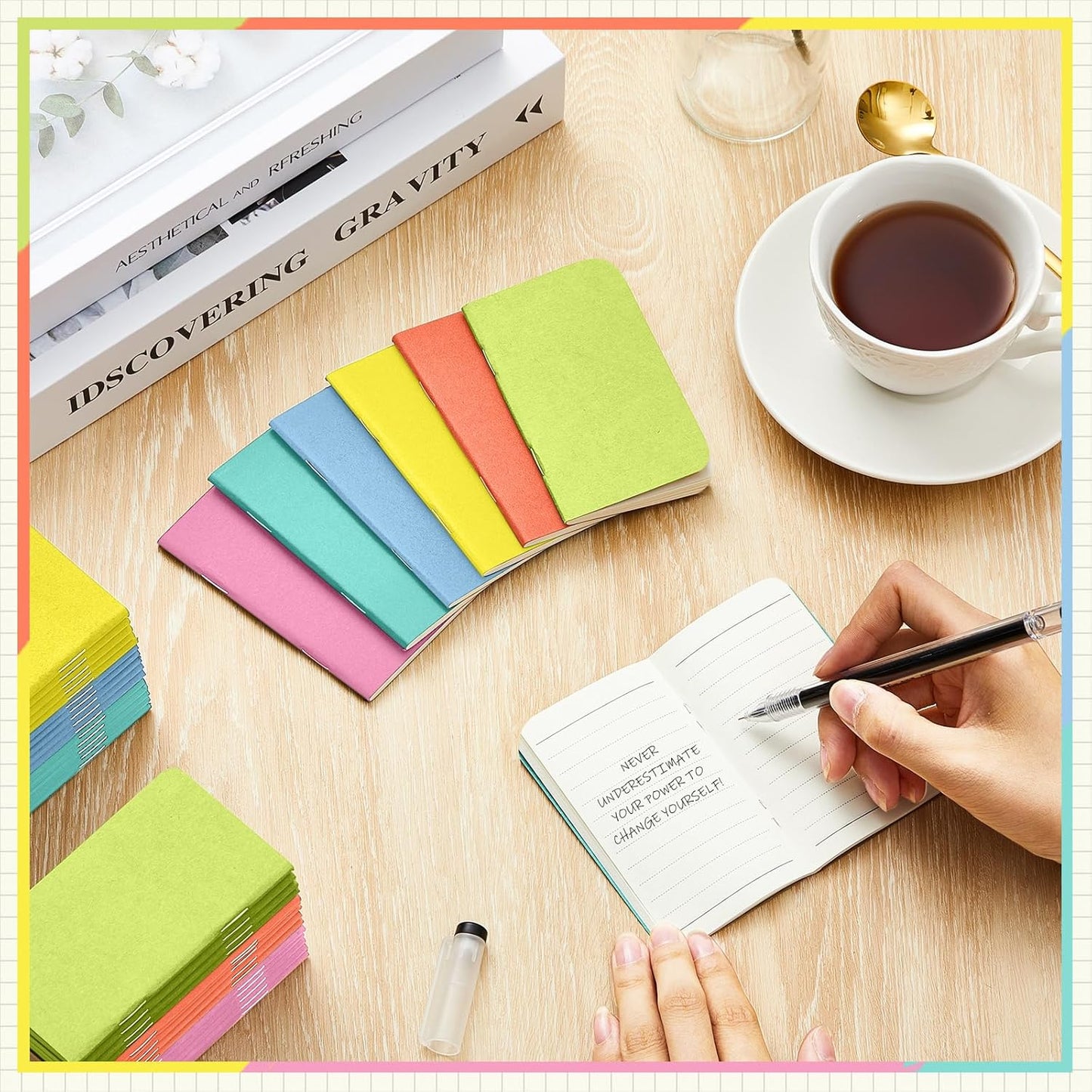Outus 36 Pcs Pocket Notebook Mini Journal 2.5" x 4" Kraft Paper Mini Notepad Bulk Softcover Pocket Notepad Memo Diary Subject Notebooks for Student Traveler School(Candy Color, Blank Cover)