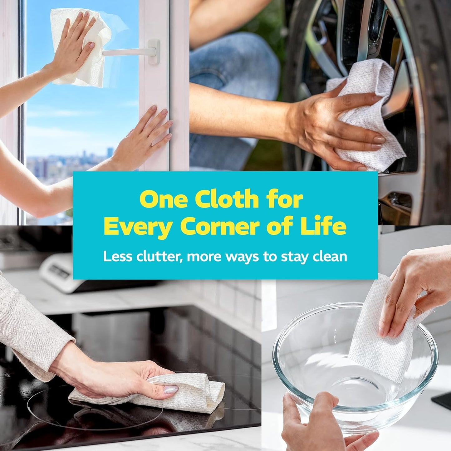 Plant-Based Reusable Cleaning Cloth Rolls, Household Hand Wipes, Ultra Absorbent, Scratch Free, Lint Free, Washable Paper Towels for Home, 45 Sheets per Roll, 2-Roll Pack, 8.6 X 11.8 Inches