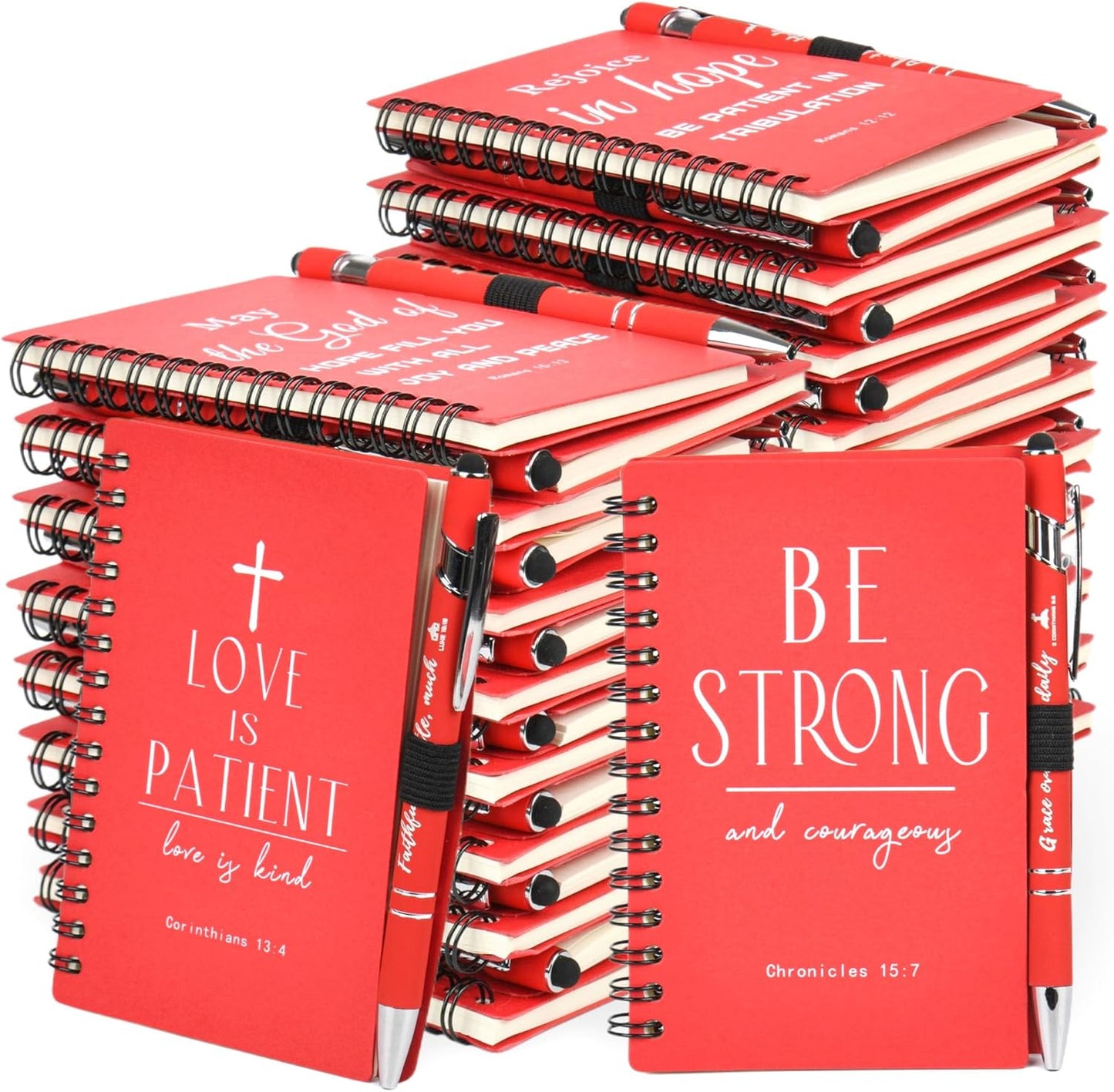 INSADA Christian Prayer Journal Spiral Red Notebooks Bulk with Pens- Small Notepads (4.13”x5.43”) - Christmas Gifts for women, Church Members & Bible Study Groups (30 Sets Red)