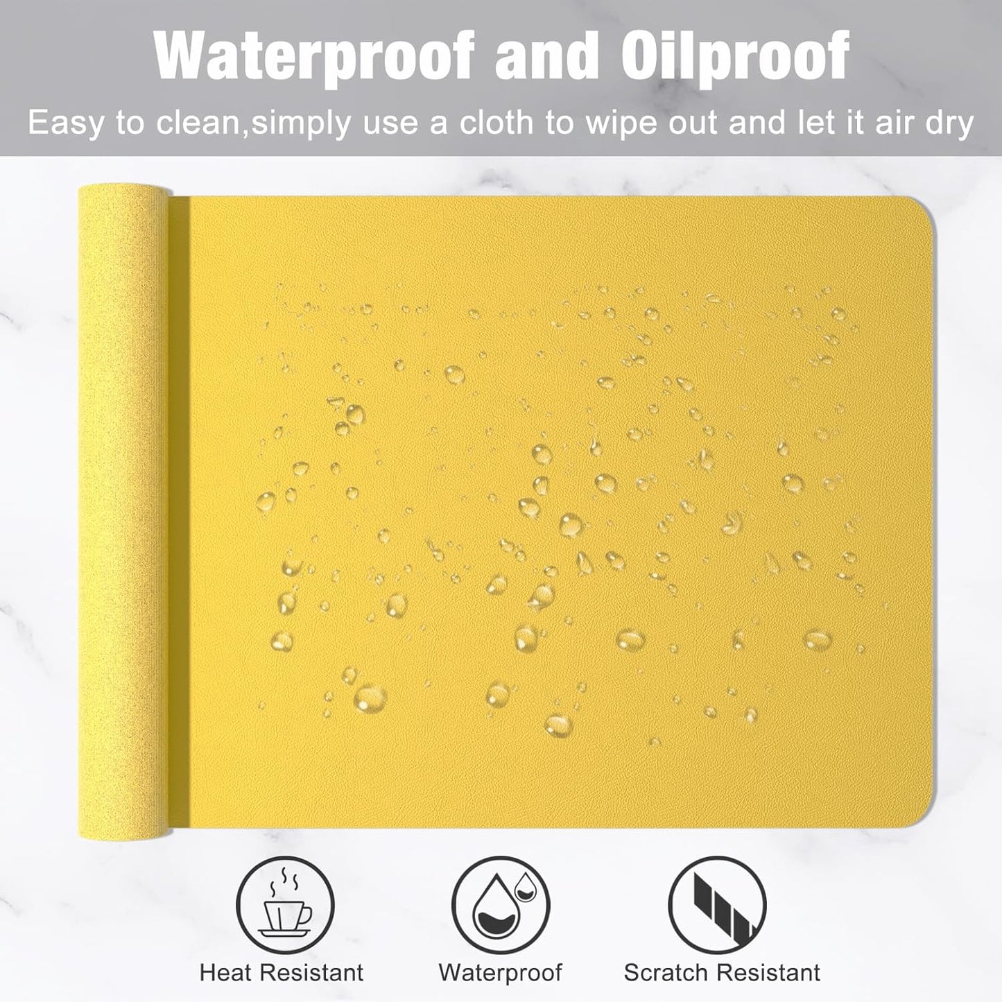 Hsurbtra Desk Pad, 30" x 14" PU Leather Desk Mat, XL Extended Mouse Pad, Waterproof Desktop Blotter Protector, Non-Slip Ultra Thin Large Laptop Keyboard Writing Mat for Office Home, Yellow