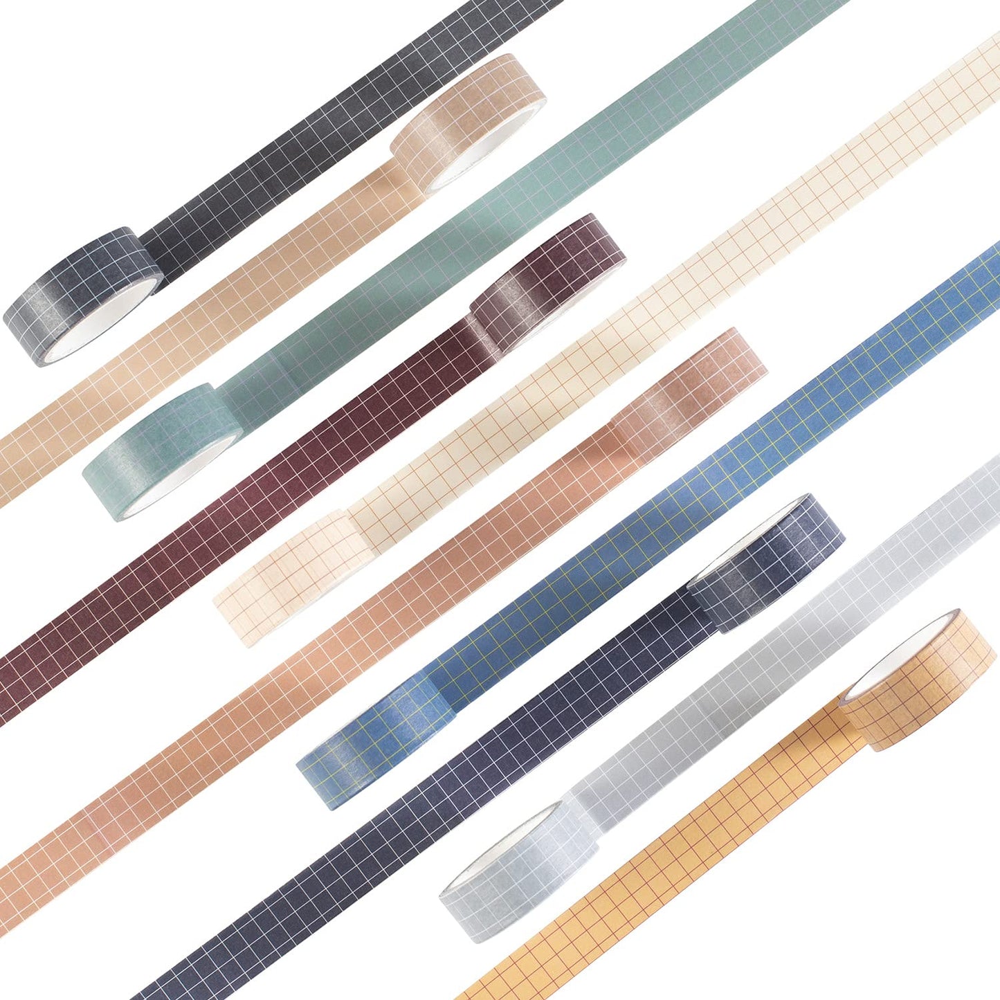 Grid Washi Tape Set 10 Rolls Plaid Decorative Tapes for Journals, Planners, Scrapbooking, Gift Wrapping, DIY Crafts (Fog City)