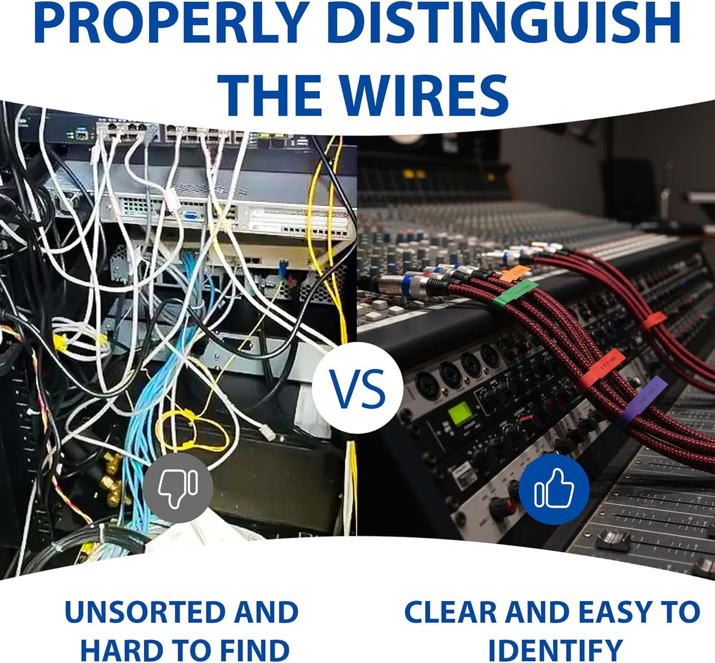 Cable Labels for Music Gear, 240 PCS Splash-Safe Writable Stickers with a Design Made to Reduce Tearing, 8 Colors, for Headphone Cables, Audio Lines, Studio Wires and Charging Cords