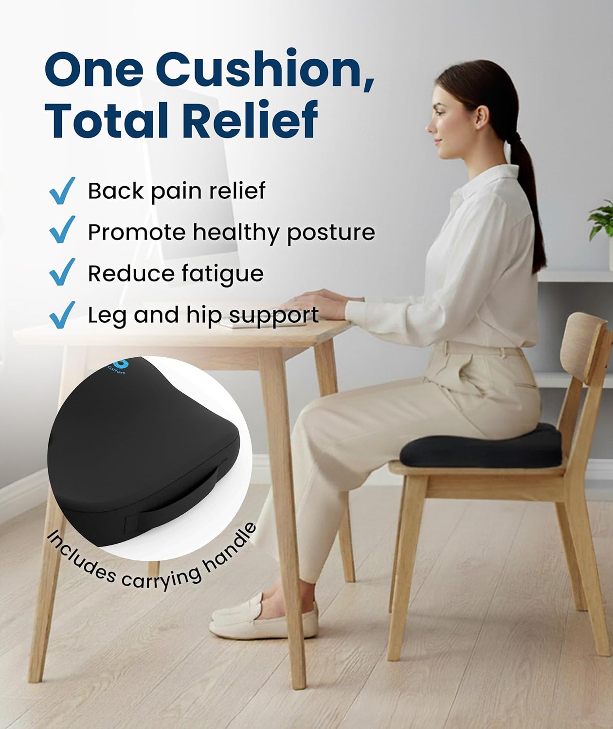 Everlasting Comfort Doctor Recommended Memory Foam Seat Cushion for Office Chairs & Car - Ergonomic Office Desk Accessories - Cushions for Tailbone Pain Relief, Sciatica (Black Cooling, Large)