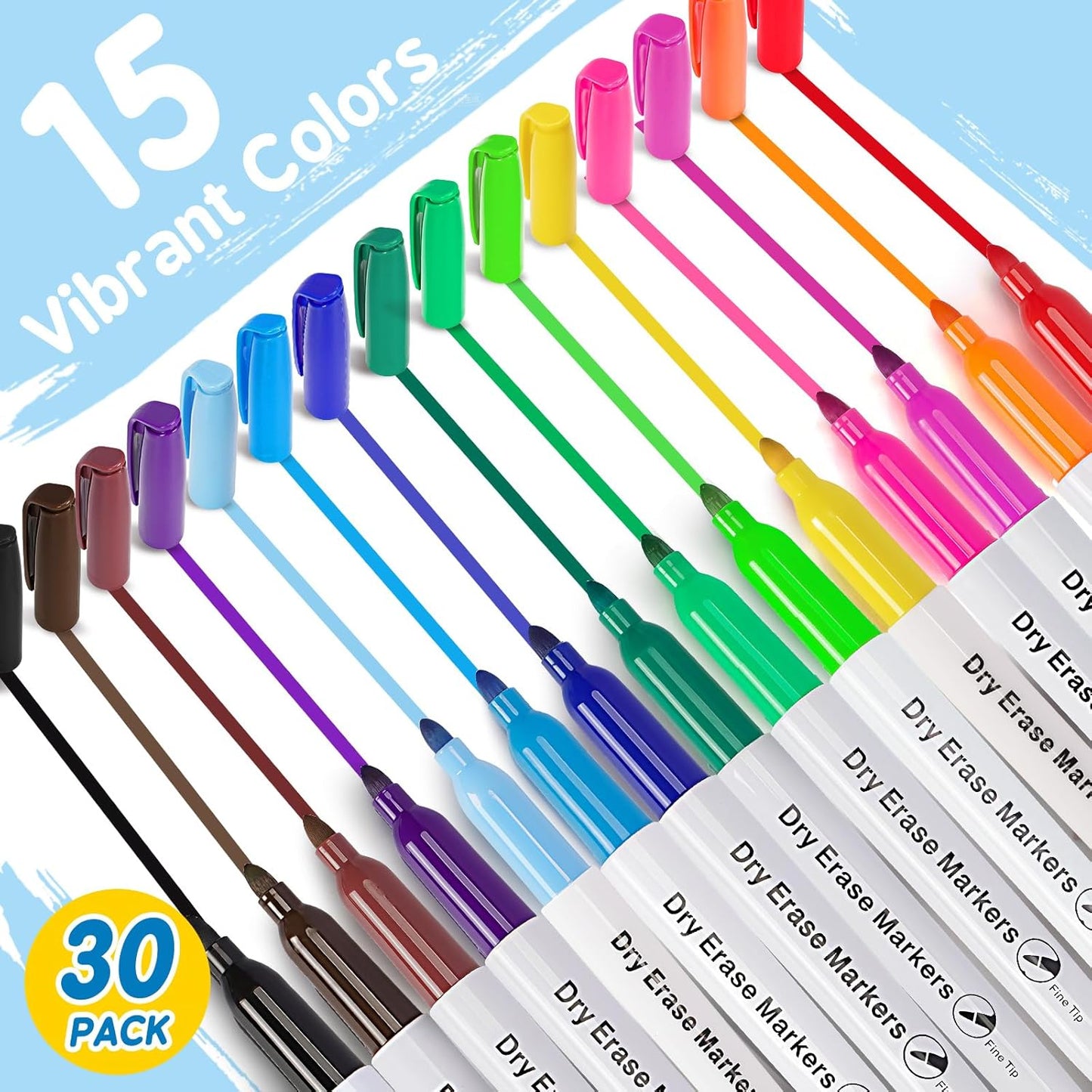 Duchong 30 Packs Dry Erase Markers in 15 Assorted Colors, Fine Tip Whiteboard Markers for Kids Teachers, Dry Erase Pens Bulk for Classroom Home, Back to School Supplies