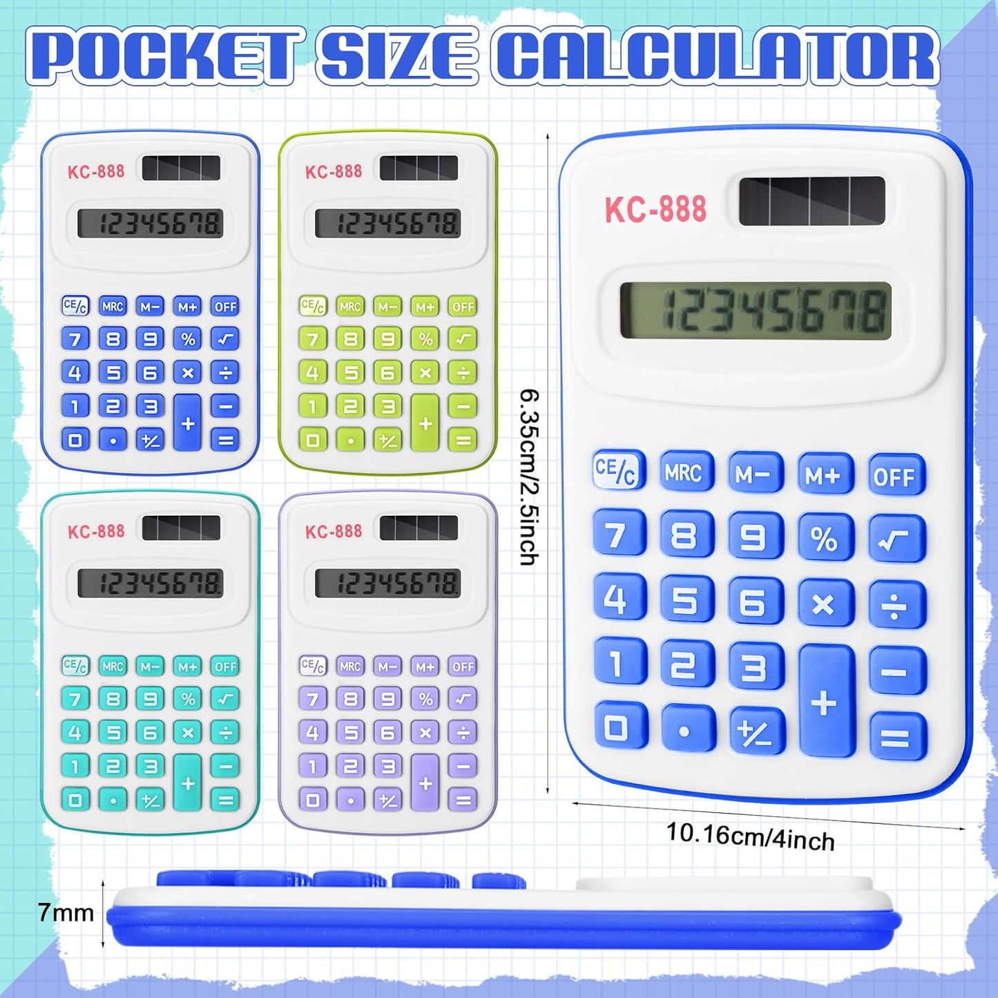 Hoteam 16 Pcs Pocket Calculator Gift for Students Bulk Mini Handheld Calculator Basic Standard Calculators with Button Battery 8 Digit Display for School Office Home(Assorted Colors)
