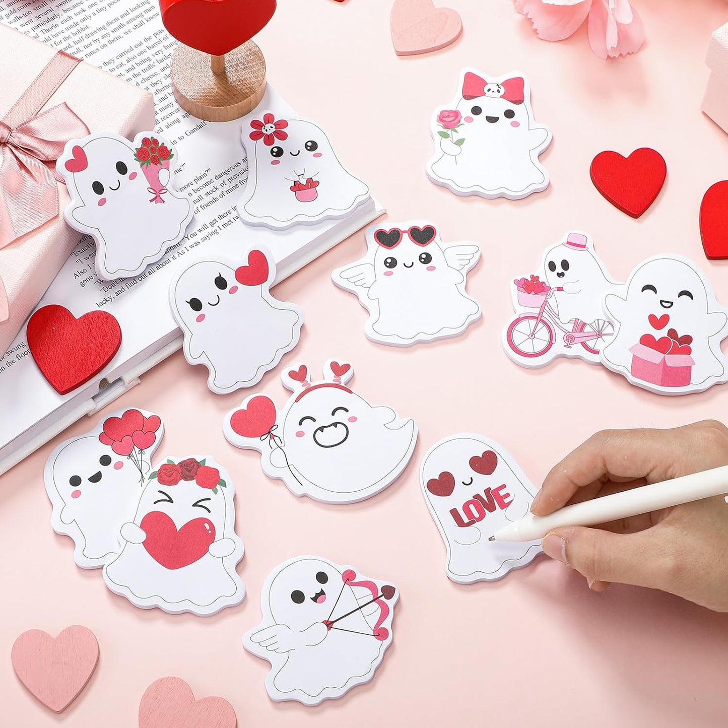 Yinder 24 Pads Cute Sticky Notes Fun Kawaii Animal Sticky Notes Pads Bulk Cartoon Memo Self Adhesive Gift for Christmas Veterinary Office School Tab Party Supplies(Love)