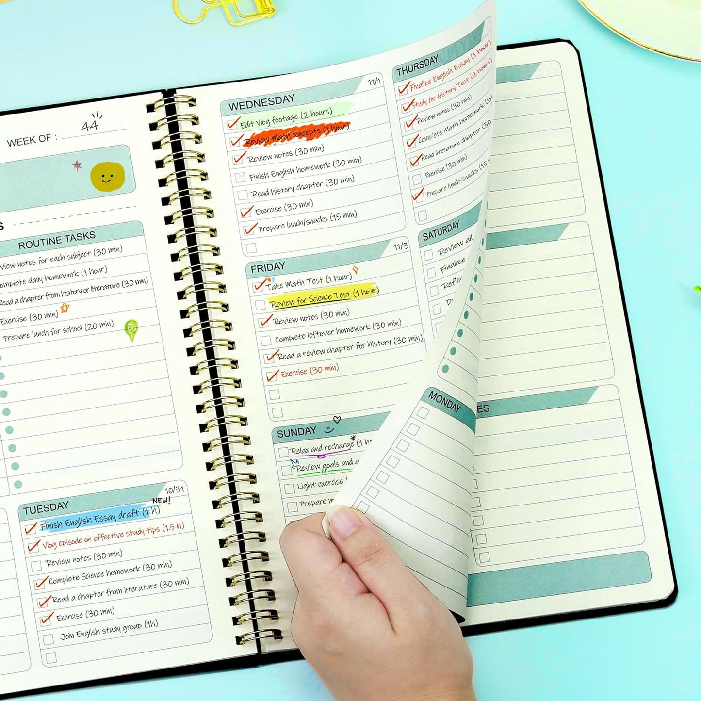 Undated Weekly Planner, 10.7'' x 7.2'' Undated Planner with Goal & Habit Tracker Organizer, B5 Weeks To Do List Notebook,Homework Planners- Green