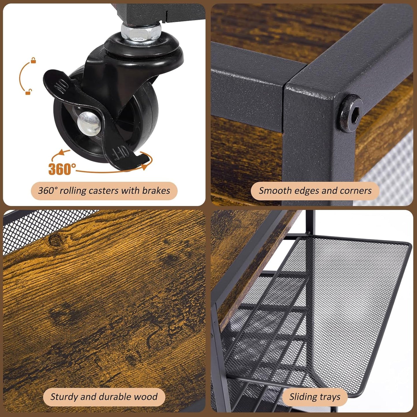 7 Tier Rolling File Cart with Sliding Trays, Wood Metal File Organizer Beside Desk, Free-Standing File Holder, Paper Letter Tray Organizer Mesh Desk Organizer for Home Office School (Patent)