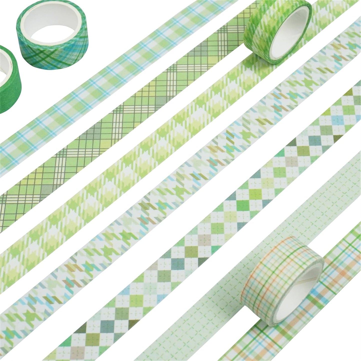 YUBX Basic Grid Washi Tape Set 12 Rolls Plaid Decorative Masking Tapes for Arts, DIY Crafts, Journals, Planners, Scrapbook, Wrapping (Green)