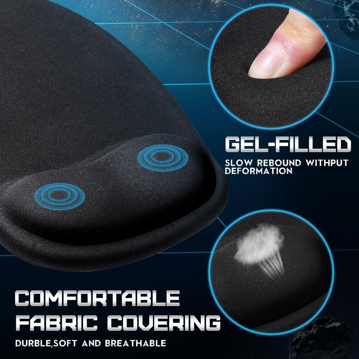 Flutesan 9 Pcs Ergonomic Mouse Pad with Gel Wrist Rest Memory Foam Comfortable Mousepad with Non-Slip PU Base for Pain Relief Computer Cafe Home Office Desk Accessories