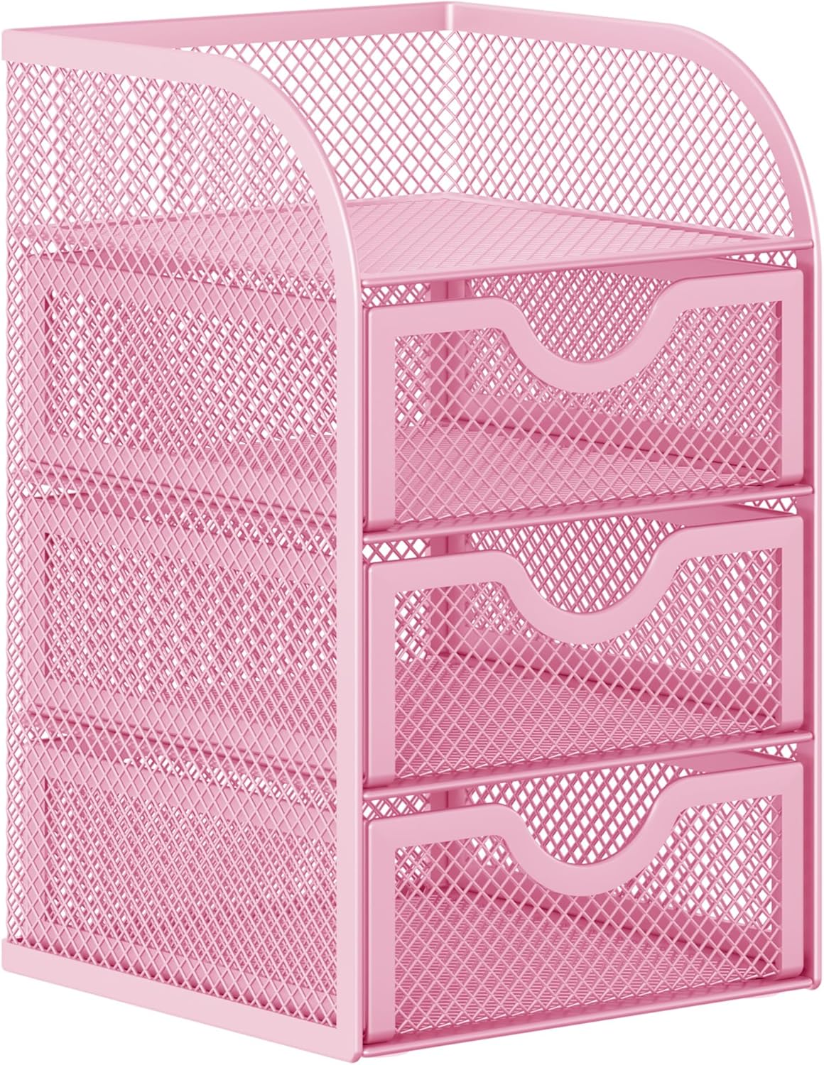 EasyPAG Mesh Desk Organizer with 3 Drawer Office Desktop Organizers and Accessories Stationery Caddy for Office, Home, Students, Pink