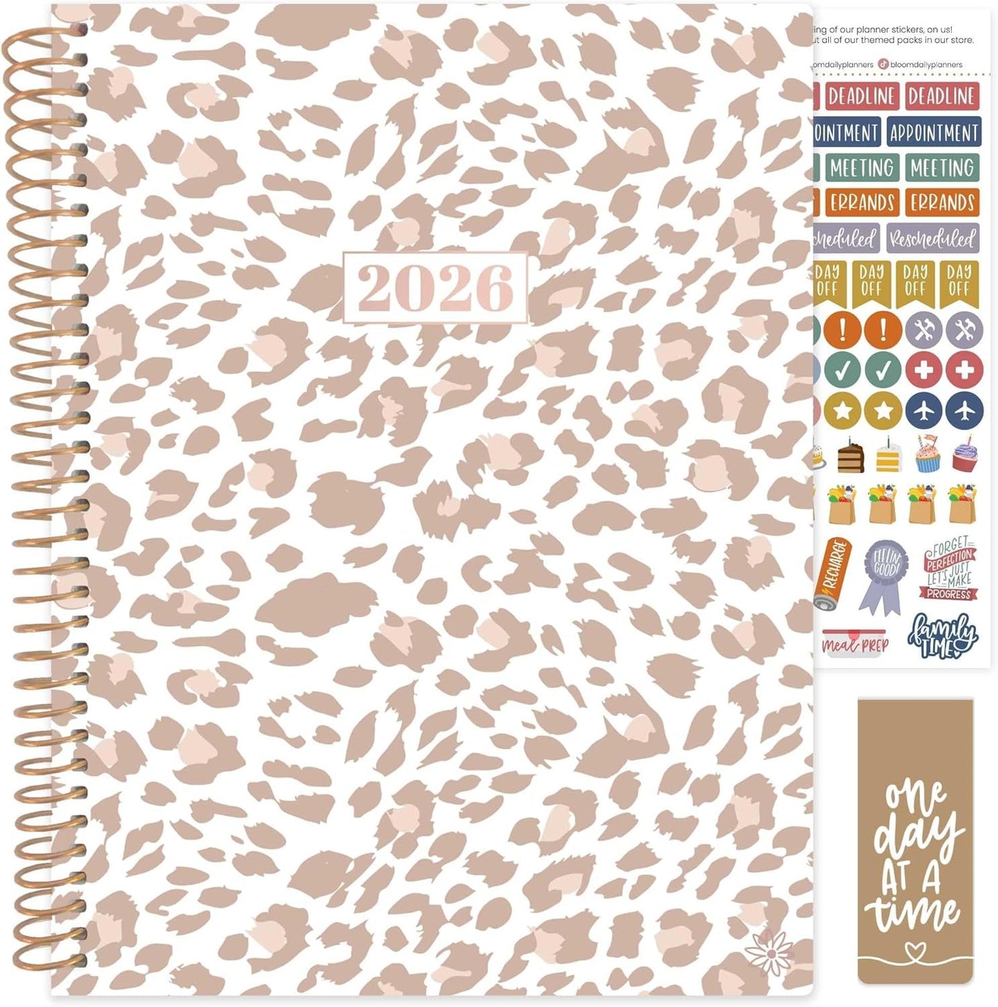 bloom daily planners 2026 Planner (January to December) - 8.5” x 11” Weekly & Monthly Dated Agenda Organizer Book with Stickers & Tabs - Flexible Soft Cover - Tan Leopard