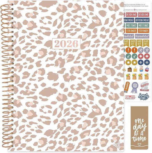 bloom daily planners 2026 Planner (January to December) - 8.5” x 11” Weekly & Monthly Dated Agenda Organizer Book with Stickers & Tabs - Flexible Soft Cover - Tan Leopard