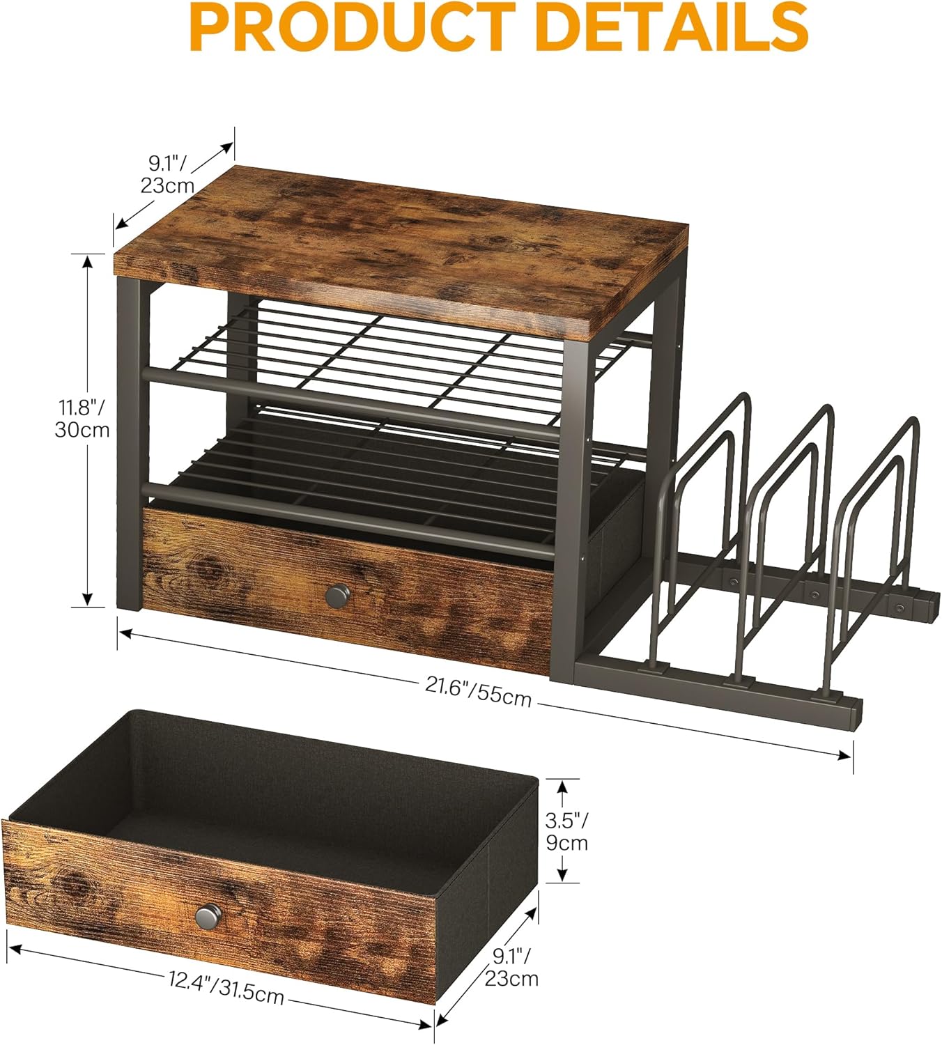 Wood Desk Organizer with Drawers, Desk File Organizer with 3 Vertical File Holders, File Shelf,Storage for Mail, Supplies,Classroom Organization
