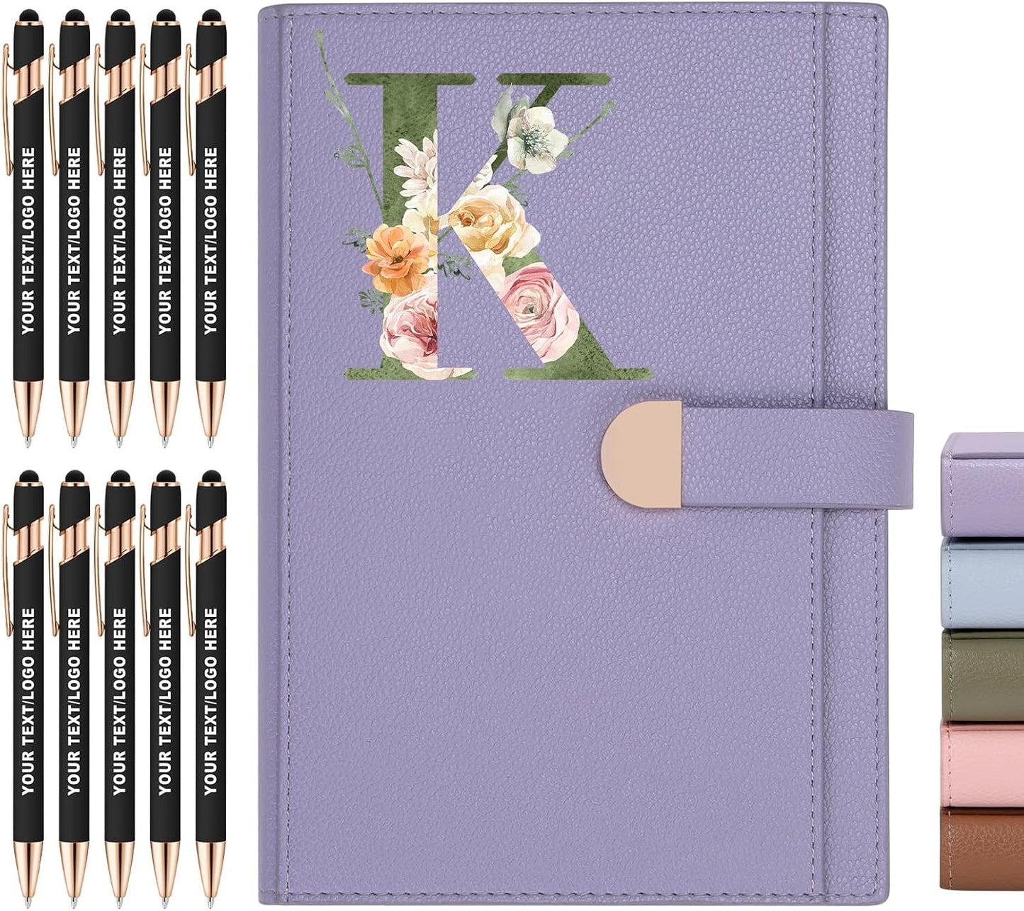 ENOMY Personalized Notebook &10 PC Stylus Pens Custom A5 Notebook with Storage Pocket Personalized Journal with Magnetic Closure for College Holiday Office Business Gift, Purple