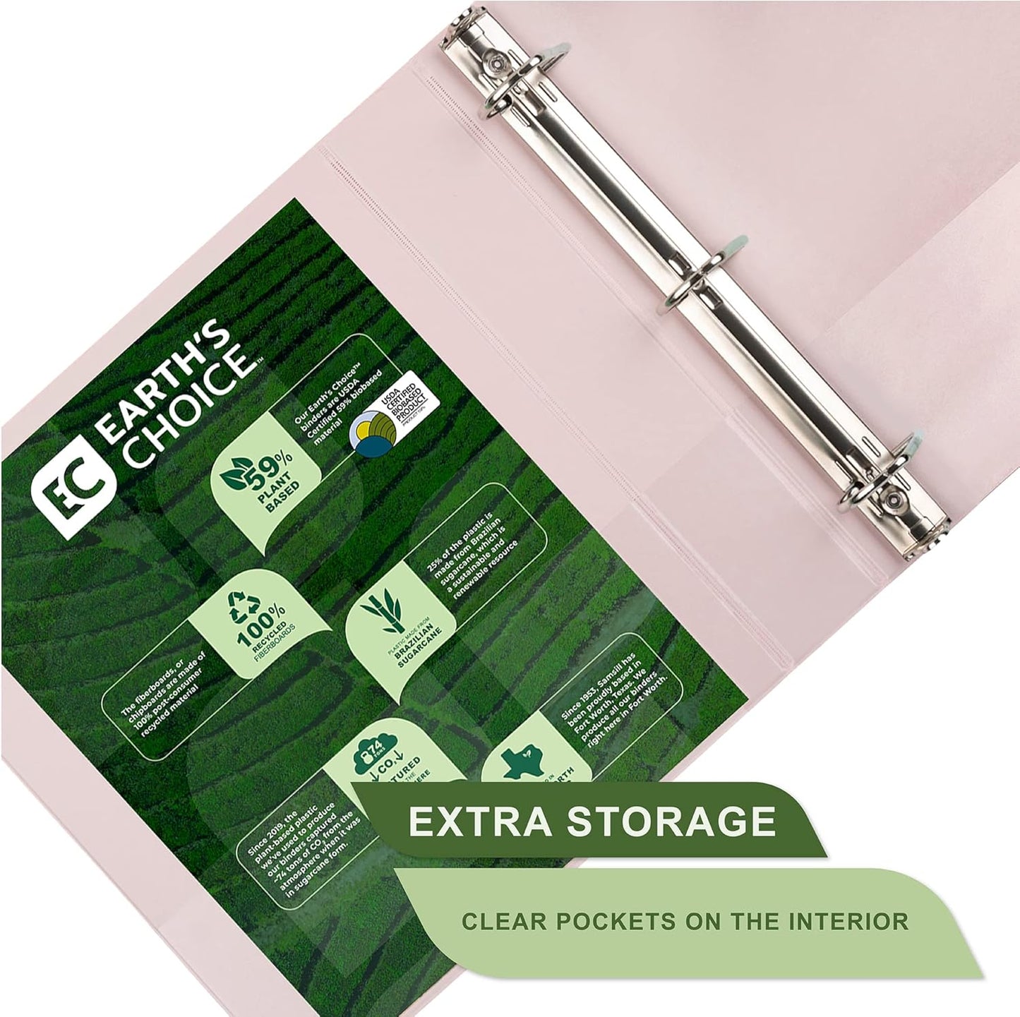 Samsill Plant-Based 2 Inch Durable D-Ring, Made in USA, View Binder, Eco-Friendly, USDA Certified Biobased, 4 Pack, Boho Assortment