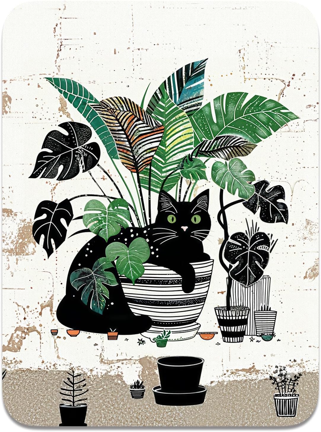 Small Mouse Pad, Mini Mouse Pad 6 x 8 Inch, Thick Rubber Waterproof Mouse Mat, Cute Mousepad for Women Men Wireless Mouse Laptops Home Office, Cat and Plants