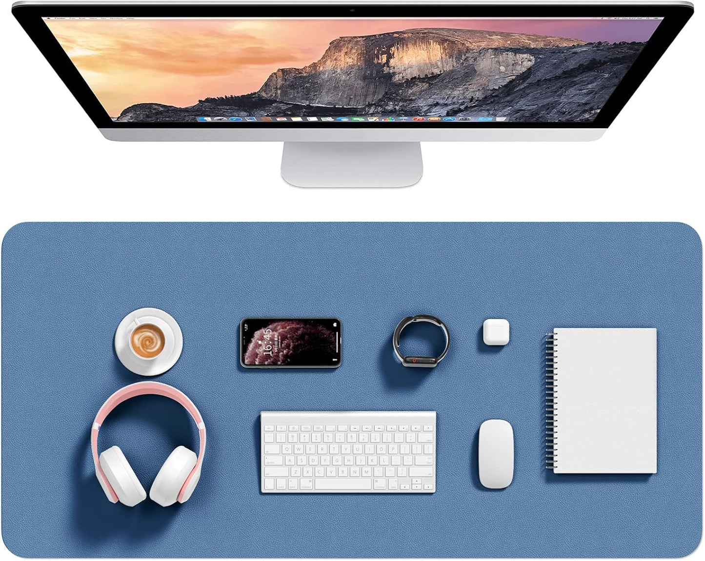 Hsurbtra Desk Pad, 35.5" x 17" PU Leather Desk Mat, XXL Extended Mouse Pad, Waterproof Desktop Blotter Protector, Non-Slip Ultra Thin Large Laptop Keyboard Writing Mat for Office Home, Dark Blue