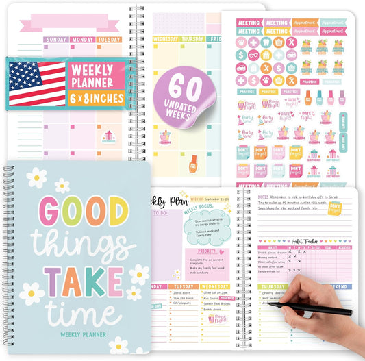 Undated Planner Weekly and Monthly - Spiral Undated Weekly Planner for Kids & Adults, Week Planners Habit Tracker, Goal Planners Notebook for Work, Agenda Planning Notebook