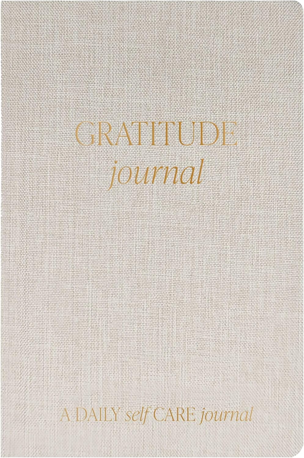 Sweet Water Decor Gratitude Daily Journal, Cute Prompted Notebook for Women, 184 Ruled Pages for 1 Year of Daily Reflection, Tan Fabric Journal with Gold Foil Details and a Satin Ribbon Bookmark