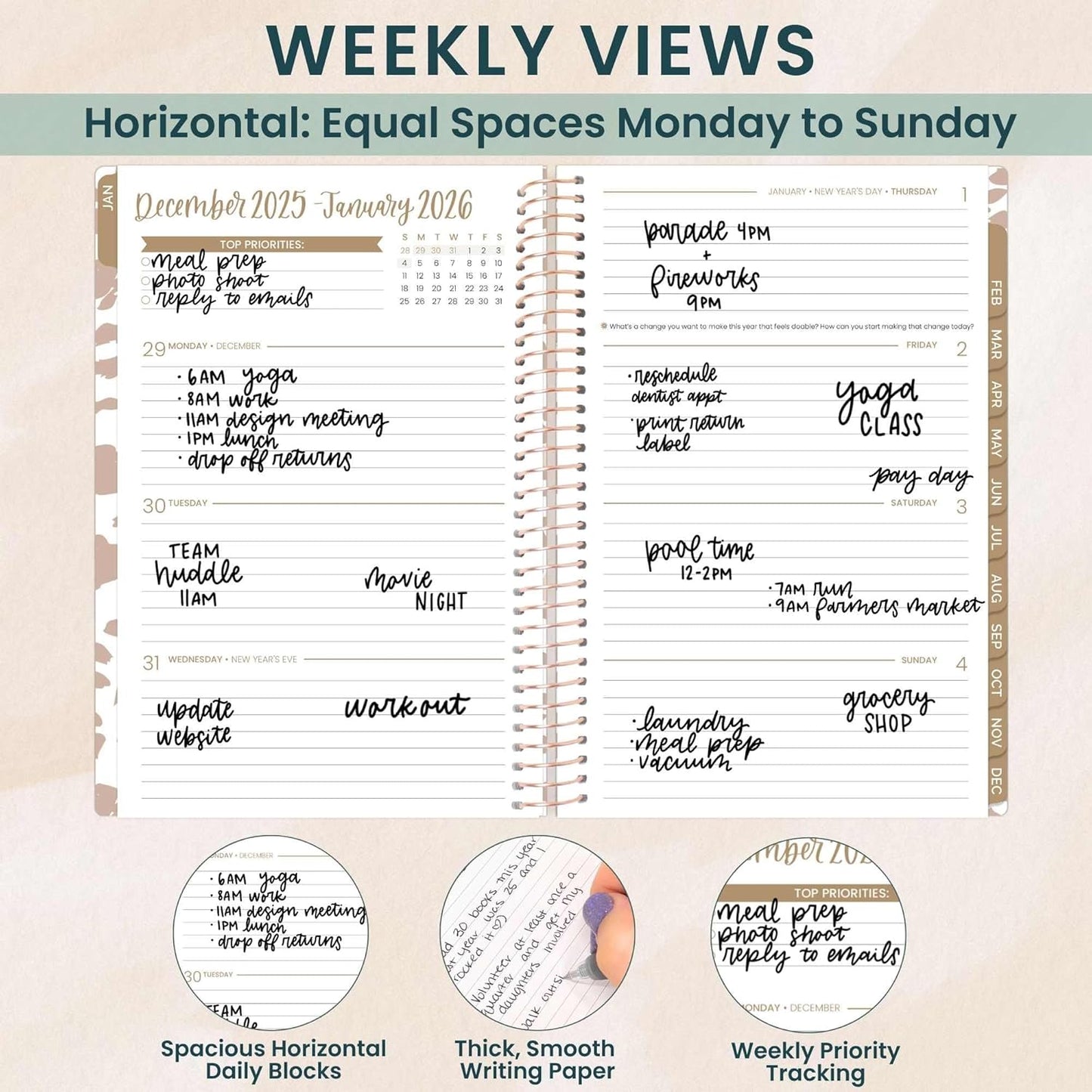 bloom daily planners 2026 Planner (January - December) Calendar Year Organizer - 5.5” x 8.25” - Weekly & Monthly Agenda Book with Stickers & Bookmark - Tan Leopard