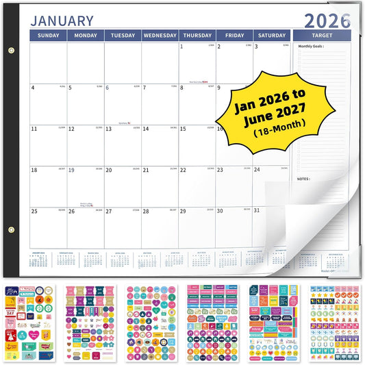 Ospelelf Desk Calendar 2026-2027 Large 22'' x 17'' Desktop Calendar 2026 Monthly Calendars, 18 Month Family Calendar, Use Jan 2026 - June 2027, Blue