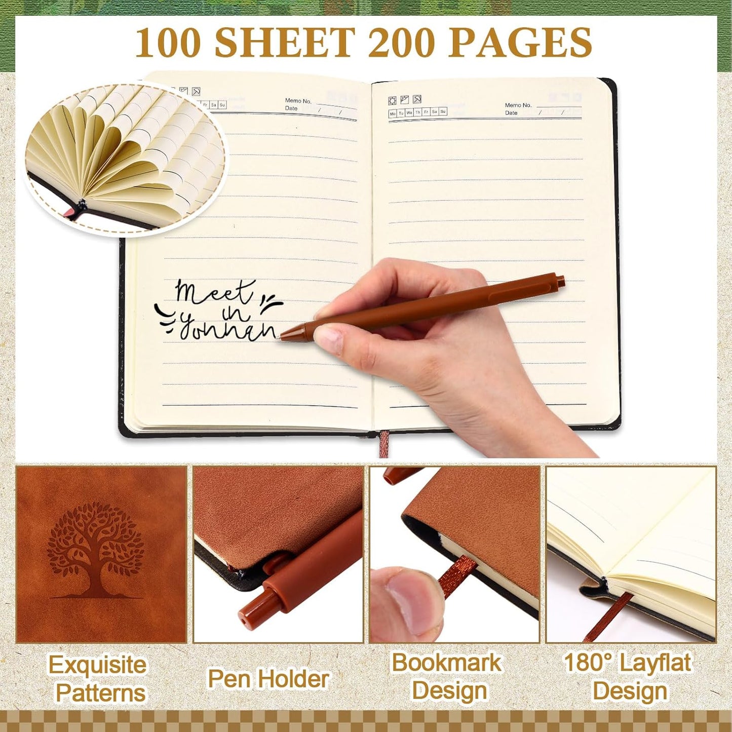Jetec 30 Pack Notebooks Journals with 30 Pens, Bulk A5 Softcover Leather Notepad Journal with Pen for School Business Work Writing, 200 Pages(Mixed Color, Tree)