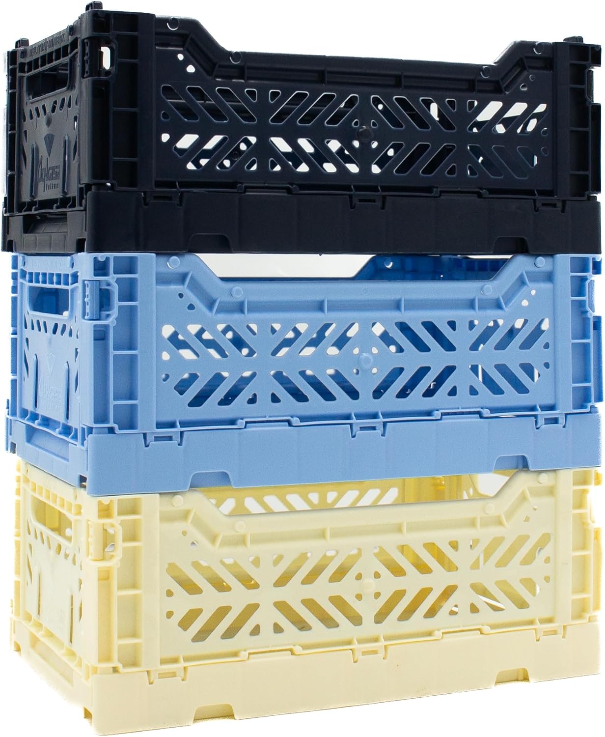 Collapsible Storage Box, Foldable Crate Organizer Bin with Handle, Stackable Crates for Home Organization (Navy-Blue-Cream, 4L -3-Pack)