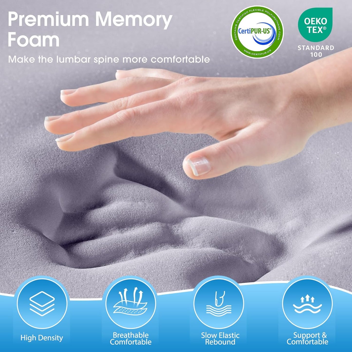 Lumbar Support Pillow for Office Chair, Car Seats and Home Desks, Ergonomic Back Support with Double Adjustable Straps, Machine Washable Cover, Gray