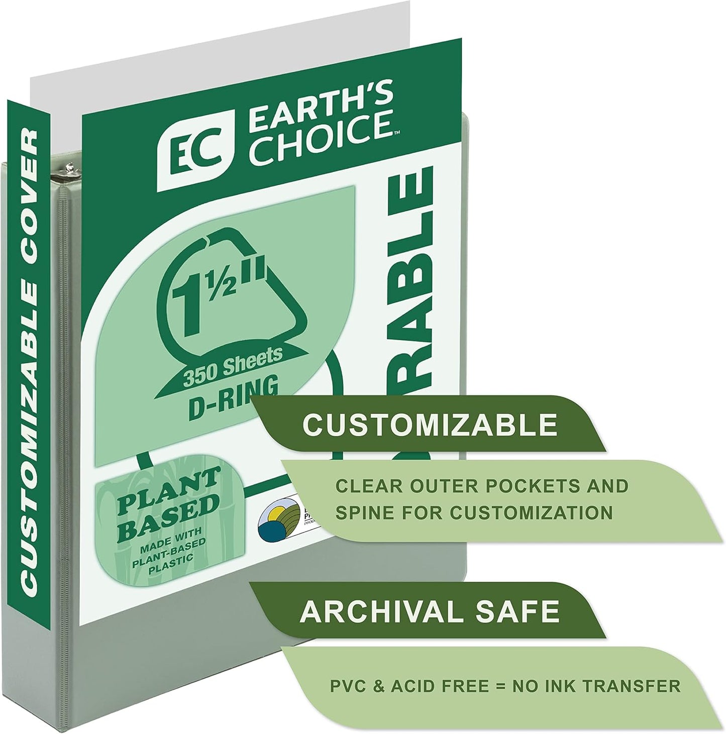 Samsill Plant-Based 1.5 Inch Durable D-Ring, Made in USA, View Binder, Eco-Friendly, USDA Certified Biobased, 2 Pack, Sage Green