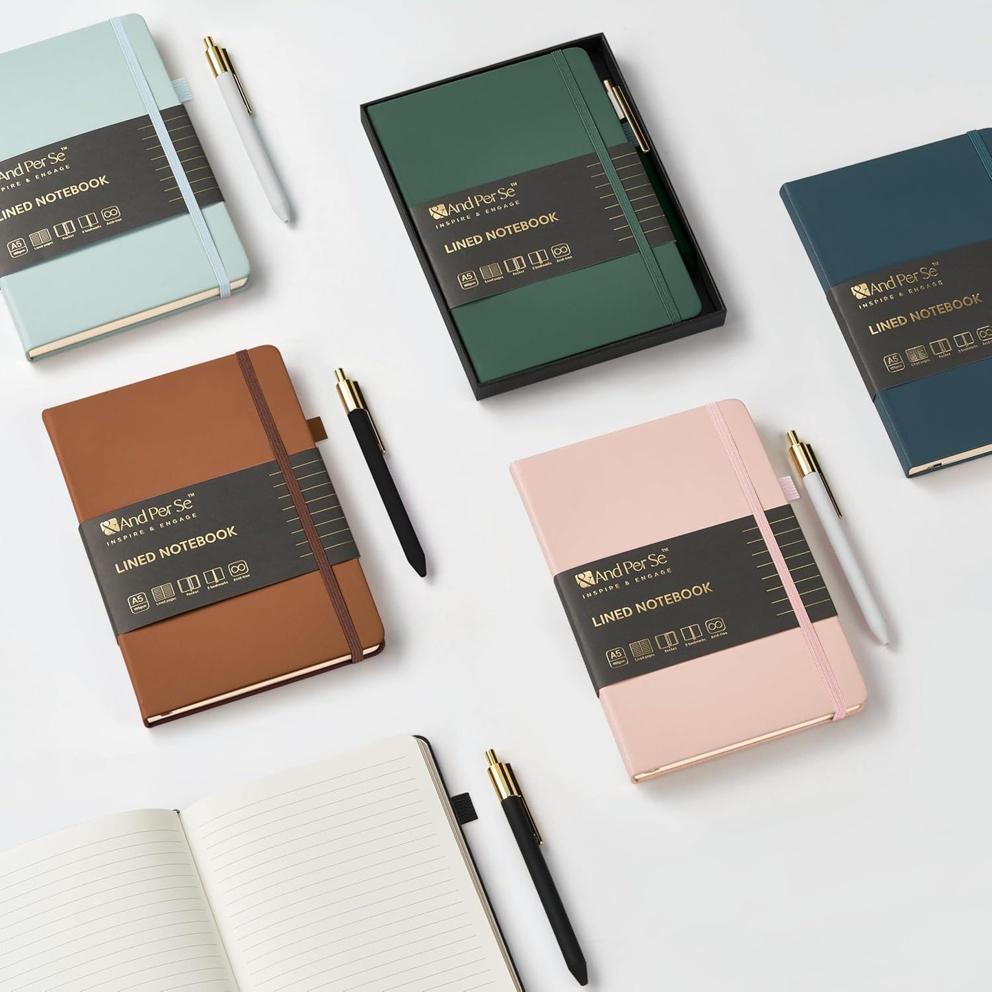 &And Per Se Lined Journal and Pen Set, A5 Leather Journal Stationery Set, 160 Pages 100GSM Thick Paper, Notebook Gift Set (Brown)