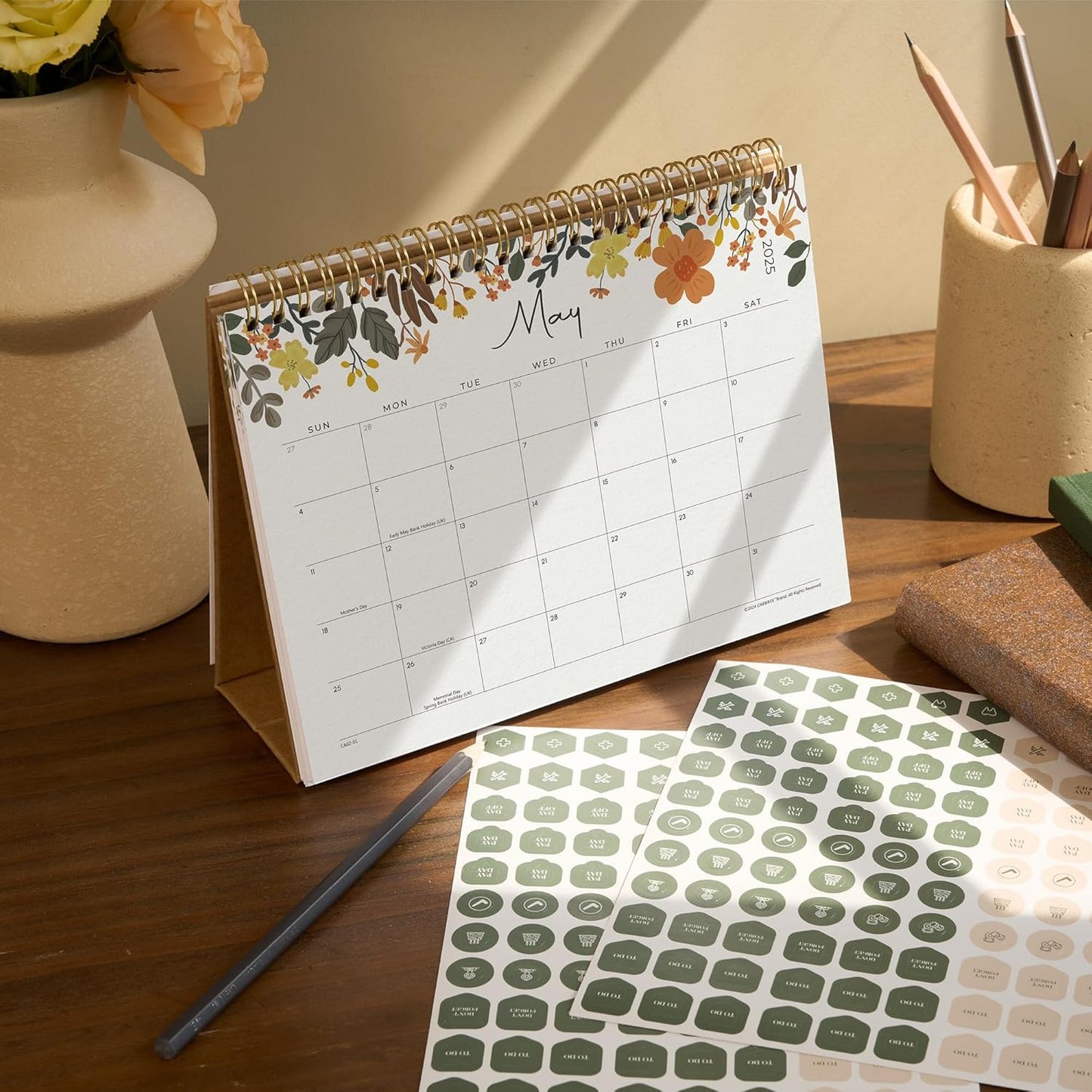 Small Desk Calendar 2026, Cabbrix Standing Flip Desktop Calendar Covers 12 Months Runs from January 2026 to December 2026, Flip Desk Calendars with Stickers and Flower Design 8x6"