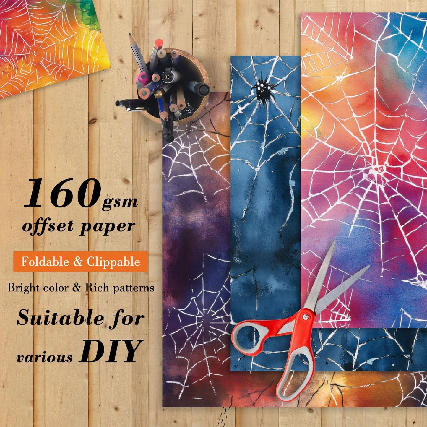 6x6 In Colorful Scrapbook Paper Pad - 24 Sheets Spiderweb Patterns Designed Decorative Decoupage Folded Card Making Material for Journals DIY Crafts Gift Wrapping Planners