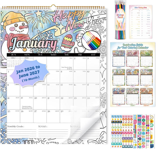 Ospelelf Wall Calendar 2026-2027 Monthly Large 22'' x 17'' Spiral Coloring Calendars,18 Month Family Office Calendar, Use Jan 2026 - June 2027, Season