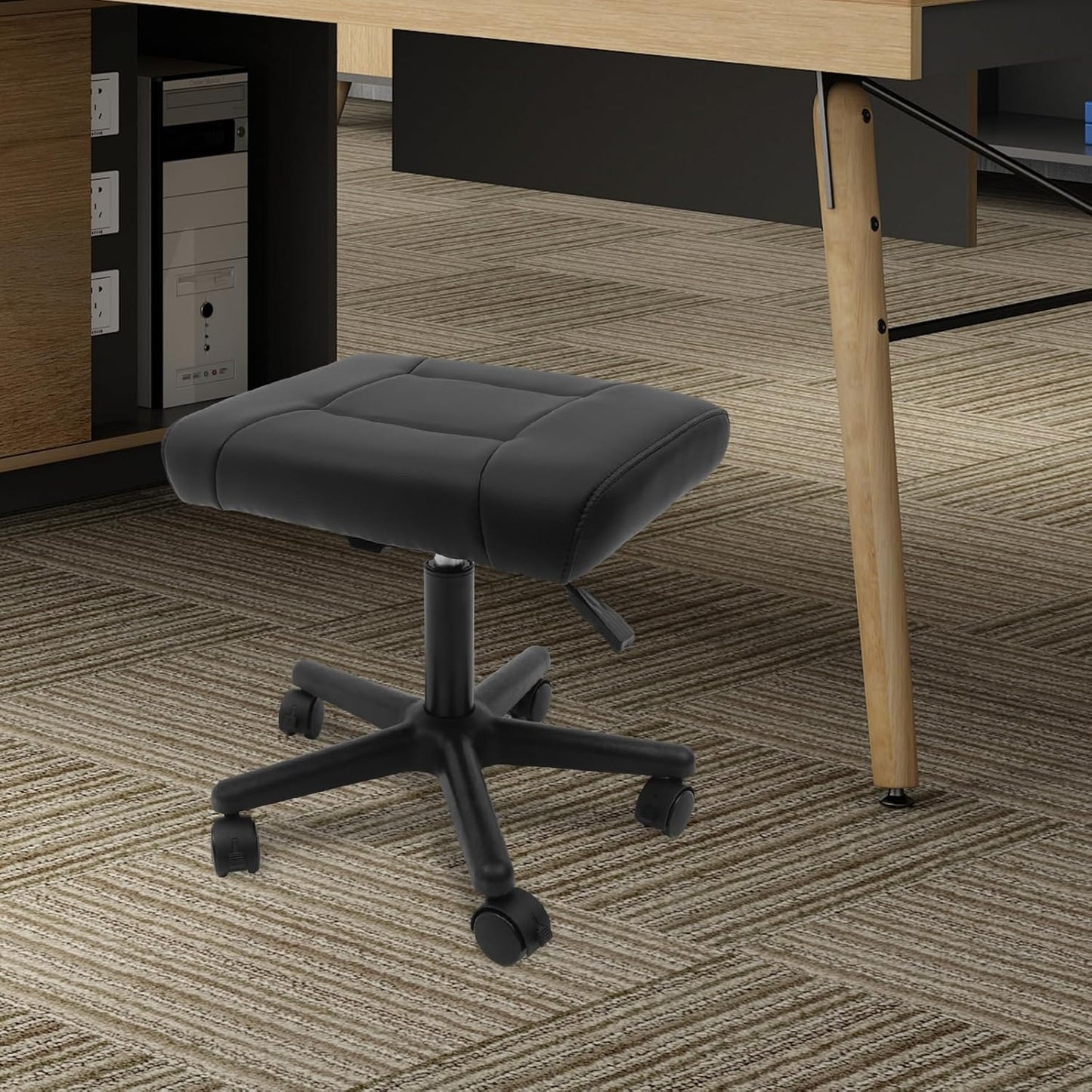 TFCFL Adjustable Height Foot Rest Stool with 5 Wheels, Footrest Stool Under Desk, Office Foot Chair with Soft Cushion, Ergonomic Footstool for Home, Office, Massage Parlors, Beauty Salons