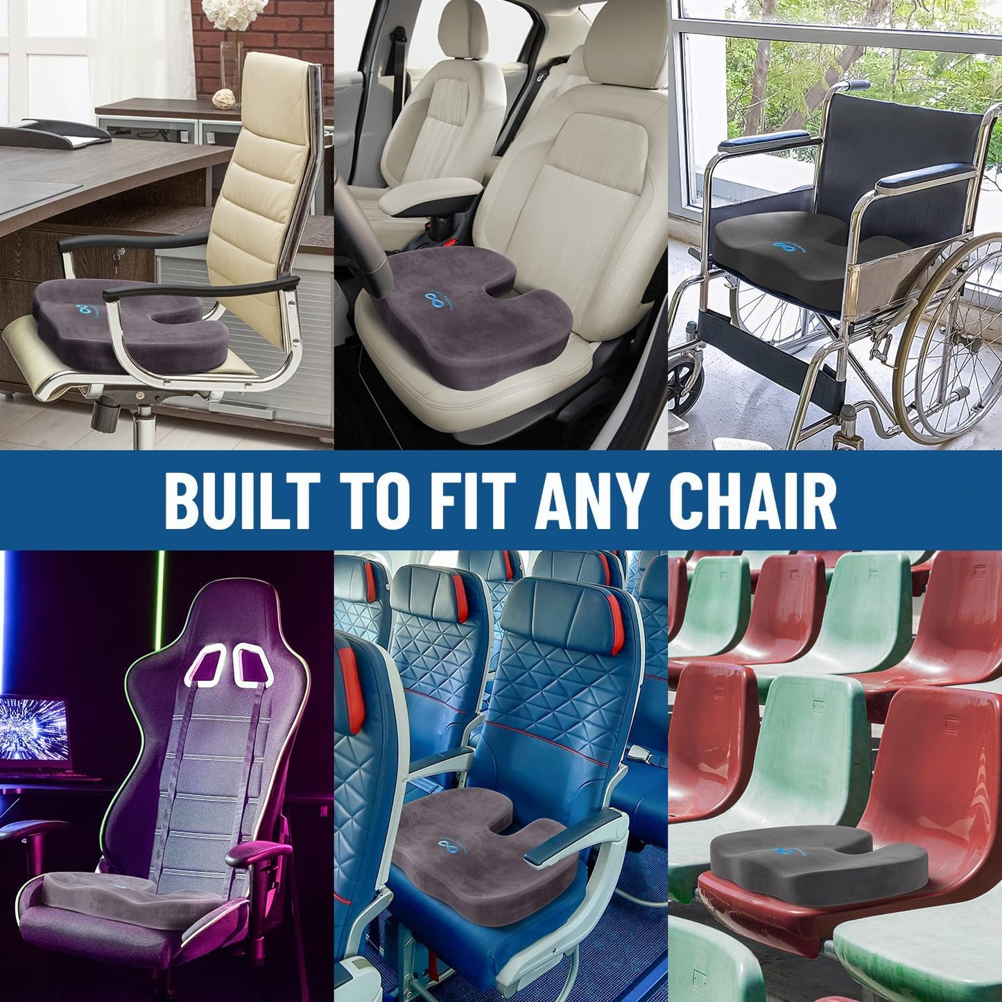 Everlasting Comfort Doctor Recommended Memory Foam Seat Cushion for Office Chairs & Car - Ergonomic Office Desk Accessories - Cushions for Tailbone Pain Relief, Sciatica (Gray, Large)