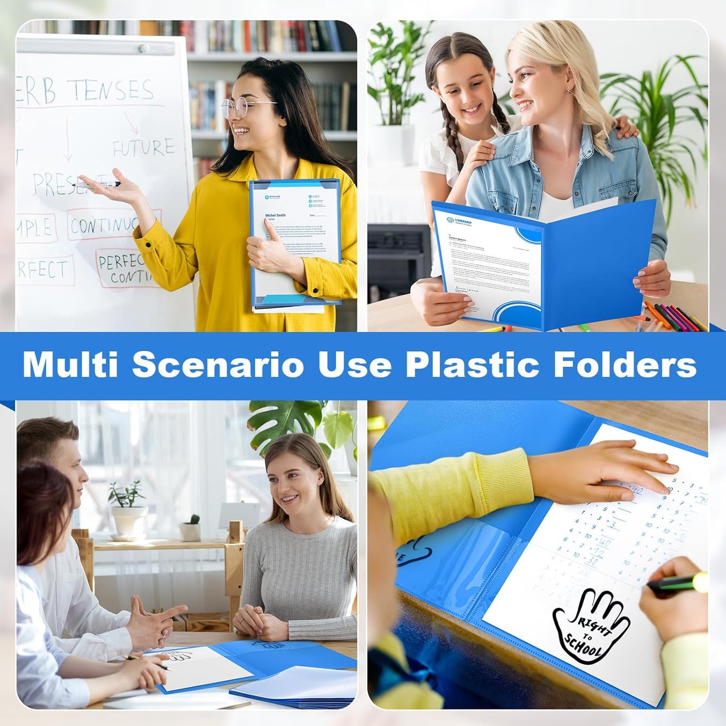 Henoyso 24 Piece Two Pocket Parent Teacher Communication Folder Homework Take Home Folders with Clear Front Pocket Plastic Heavy Duty Fit Letter Size for Home and School 11.8 x 9.45(Blue)